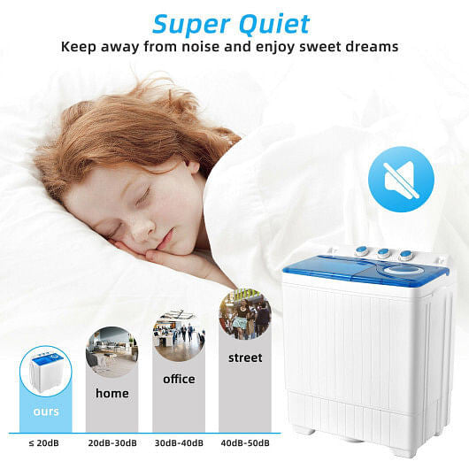 26lbs Portable Semi-Automatic Twin Tub Washing Machine with Drain Pump-Blue-2